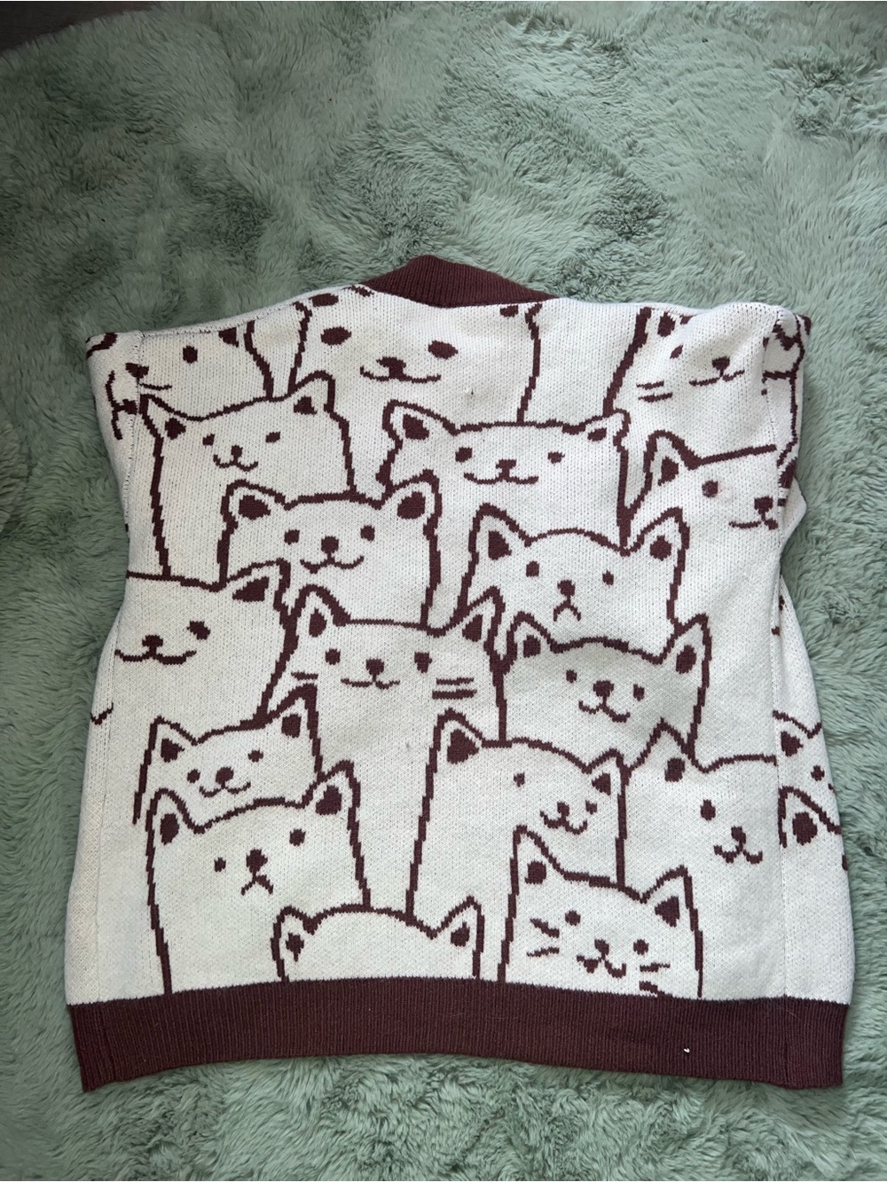 Cute Cat Graphic Cardigan in Cream and Maroon with Yellow Accent - Picture 2 of 2